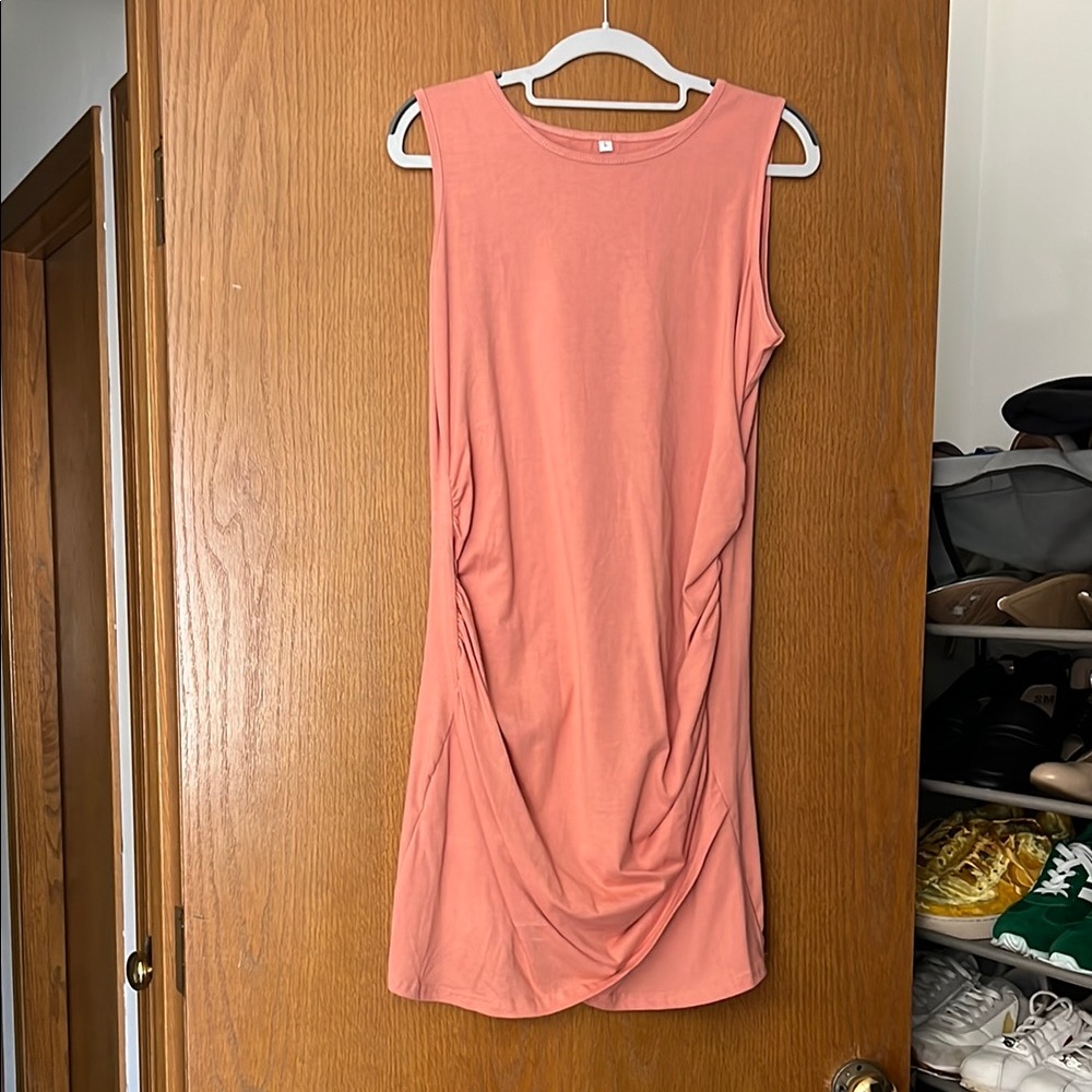 Sleeveless light coral sleeveless faux wrap Dress